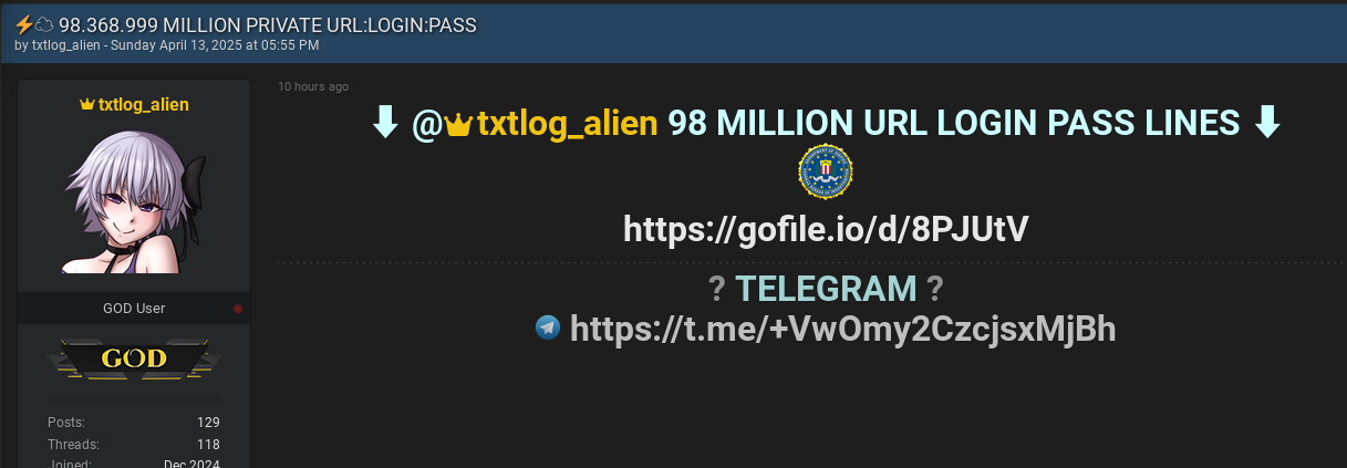 The offending Breach Forum post where the data was listed